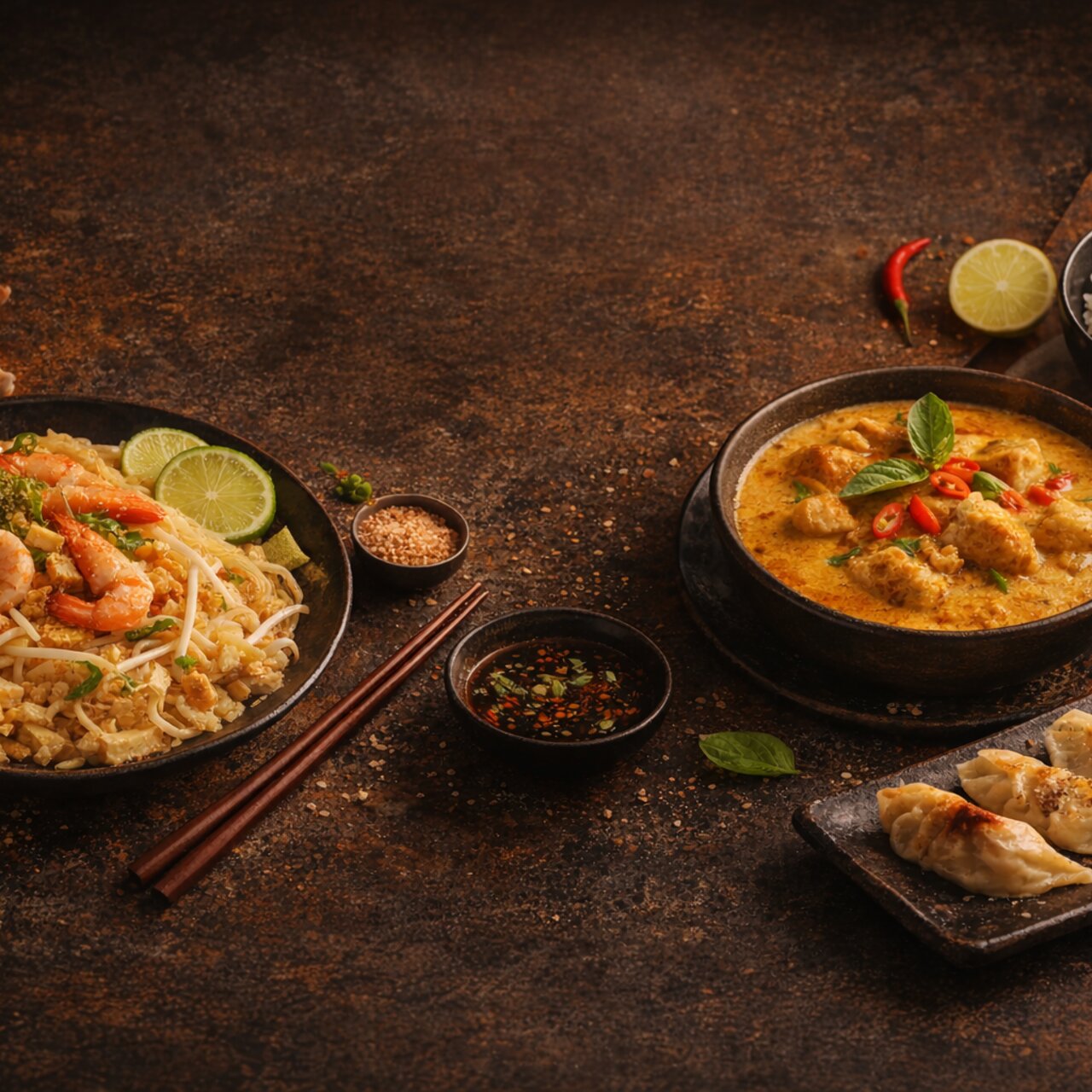 Iberico Thai signature dishes — Pad Thai, Red Curry and dumplings